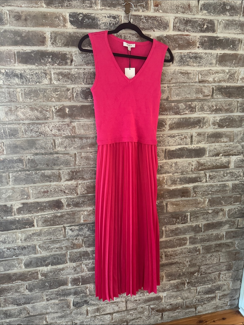 Sleeveless V-Neck Pleated Maxi Dress in Fuchsia by Akris Punto